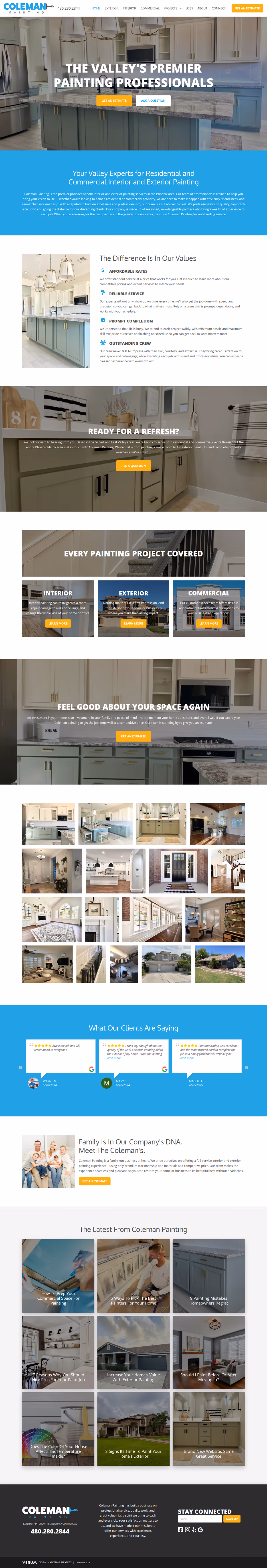 Full page design of the Coleman Painting website