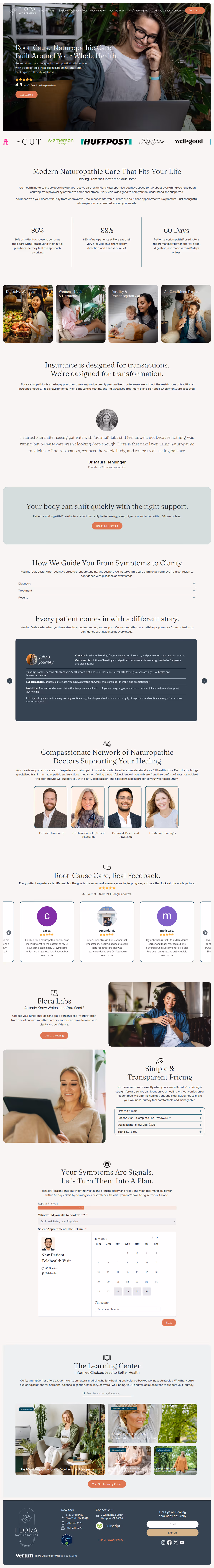Full page design of the Flora Naturopathics website