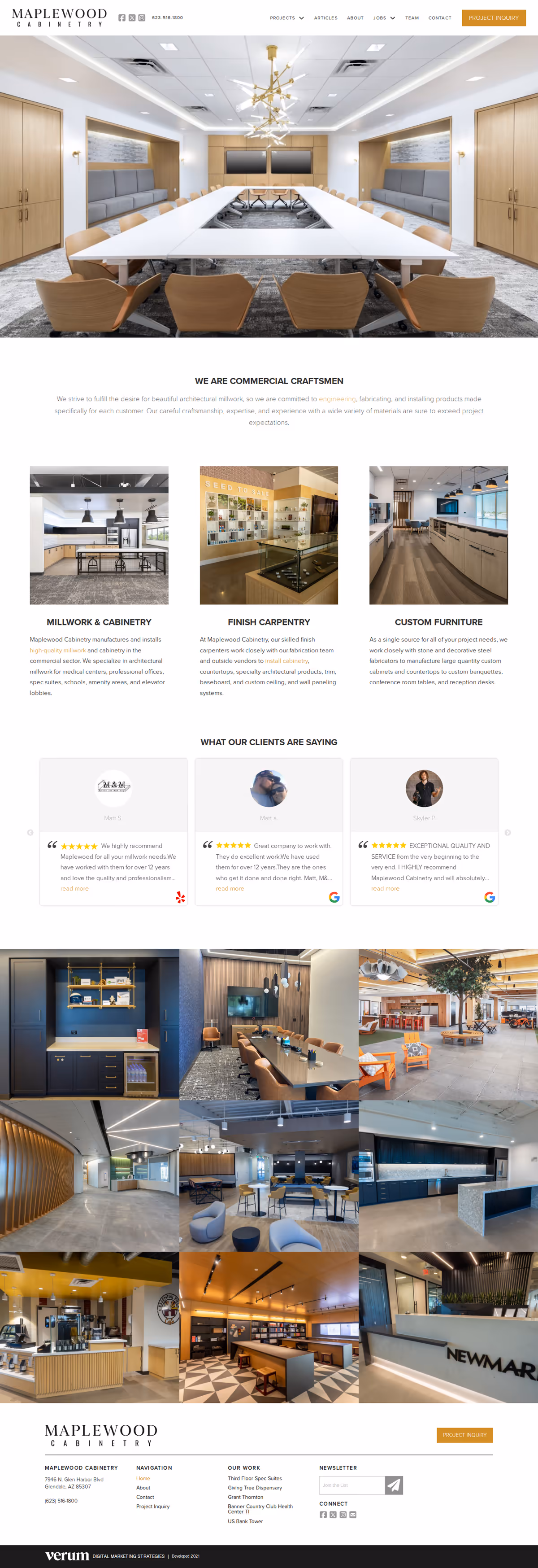 Full page design of the Maplewood Cabinetry website
