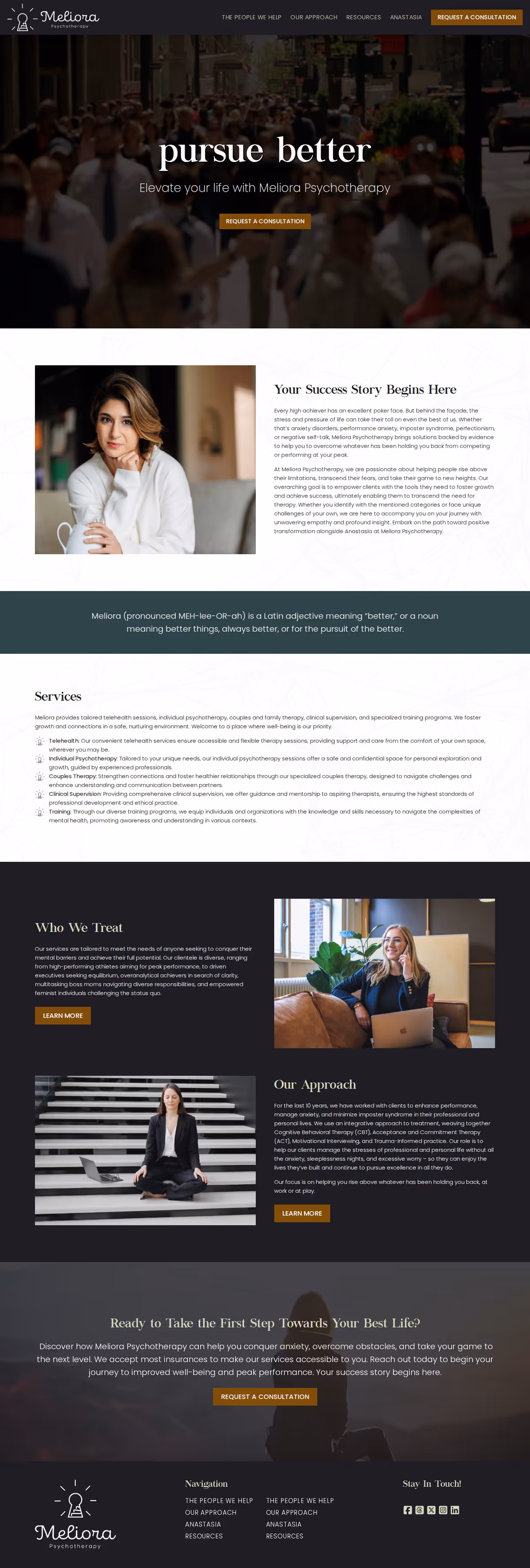 Full page design of the Meliora Psychotherapy website