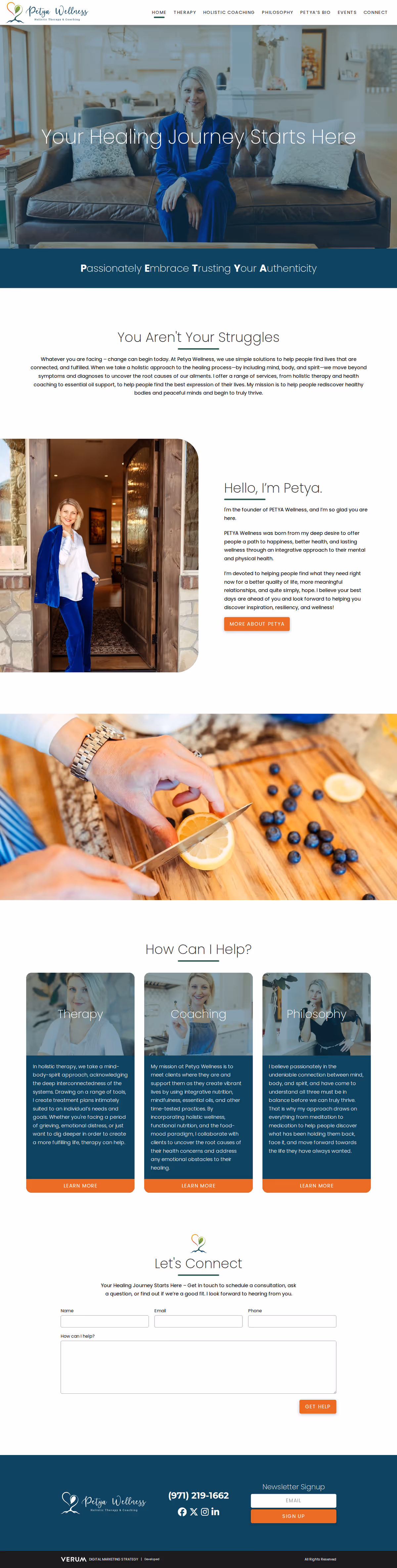 Full page design of the Petya Wellness website