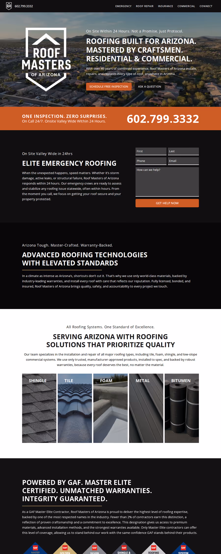 Roof Masters of Arizona website
