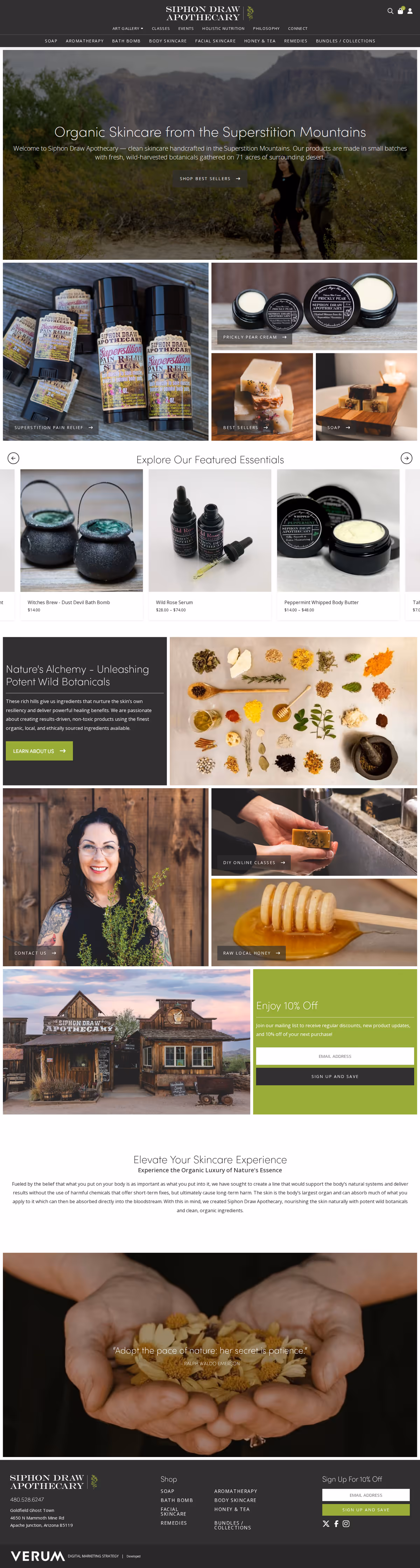 Full page design of the Siphon Draw Apothecary website