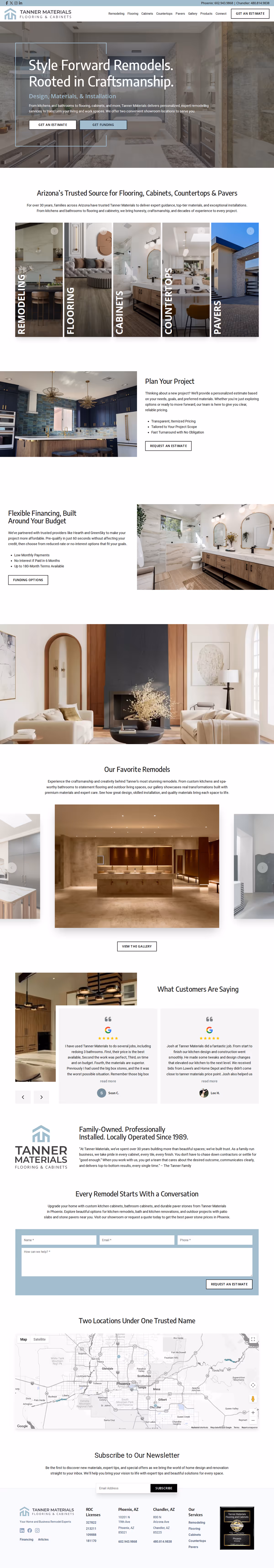 Full page design of the Tanner Materials website