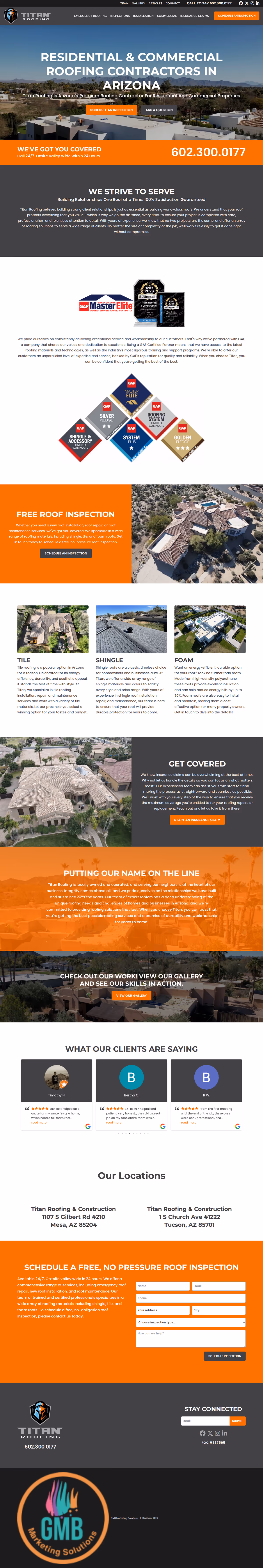 Full page design of the Titan Roofing website